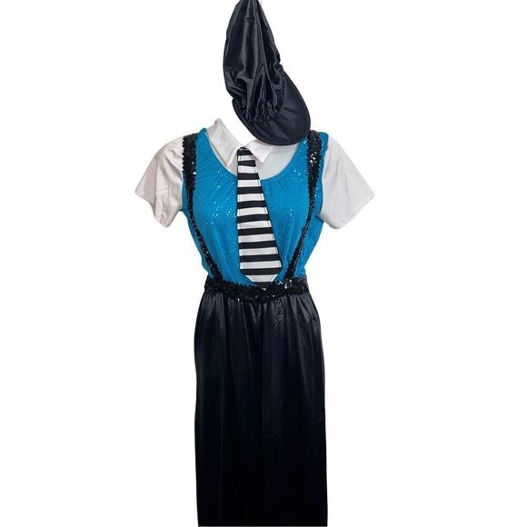 Dansco Dance Costume Paper Boy Newsie Size L 6pc Suspender Sequins Pantsuit Blue - Picture 3 of 9